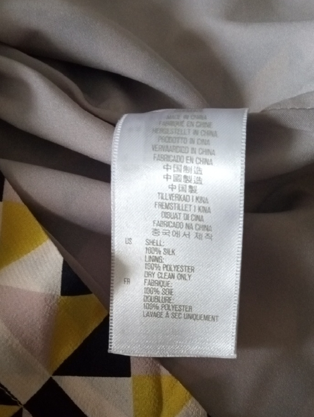 Fossil 100% Silk Geometric Mini Dress in Cream, Gray, Black and Yellow Size 2 - Picture 9 of 9